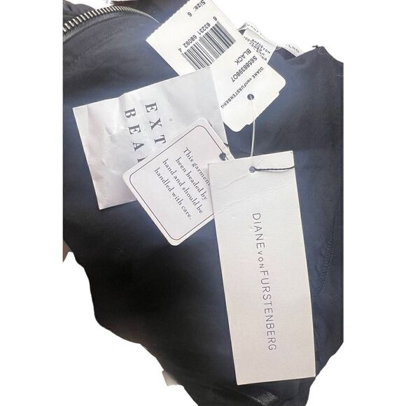 Diane Von Furstenberg 100% Cotton Black Embellished Top NWT Size 6 - Picture 7 of 9